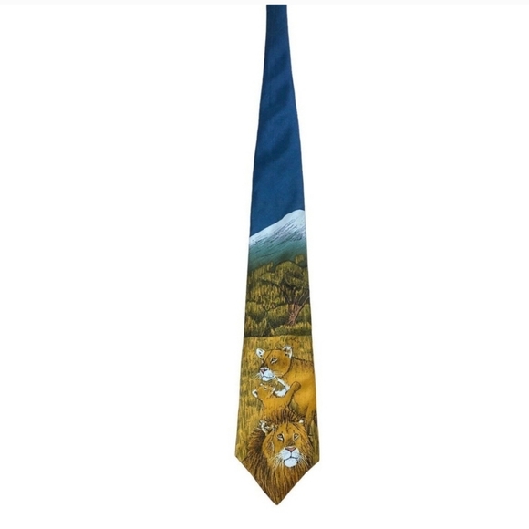 World Wildlife Fund WWF Lions Design NO 115 Novelty Necktie Vintage 100% Silk - Picture 1 of 6
